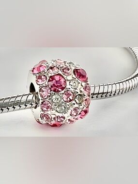 Pink Crystal Pave Bead Charm for Pandora Bracelets